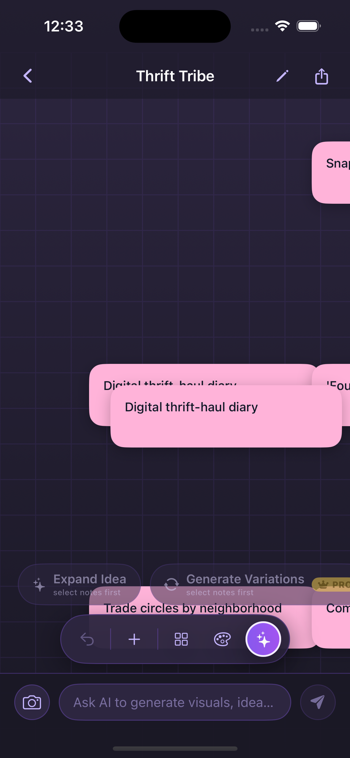 Vibeboard AI edit menu